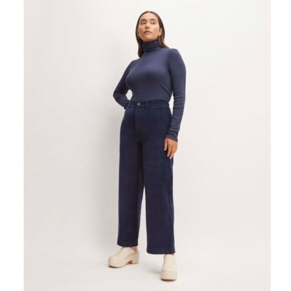 Everlane Corduroy Wide-Leg Pant Navy High-Rise 70s Style Full Length (6) NWT - Picture 2 of 8